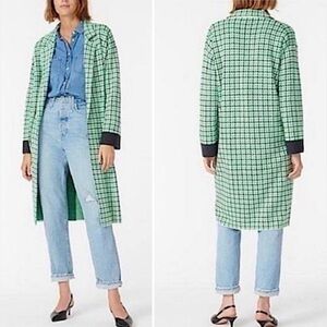 J Crew Ella Open Front Long Sweater Blazer Plaid, Green / Gray, Women’sMedium